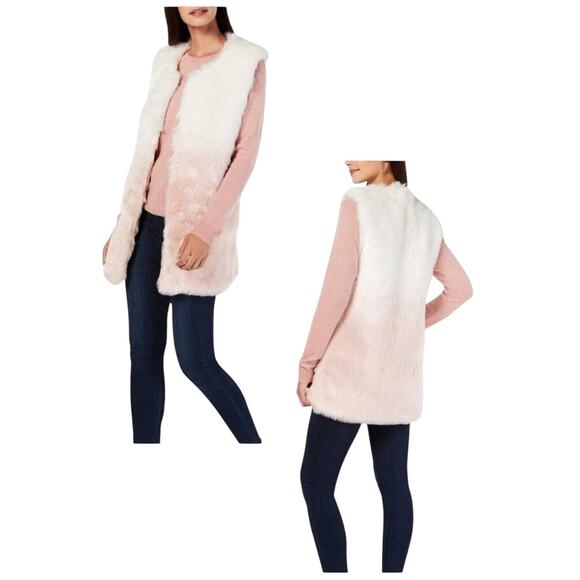 INC International Concepts Vest Women’s Size S/M Pink White Soft Faux-Fur Ombre - Picture 1 of 9